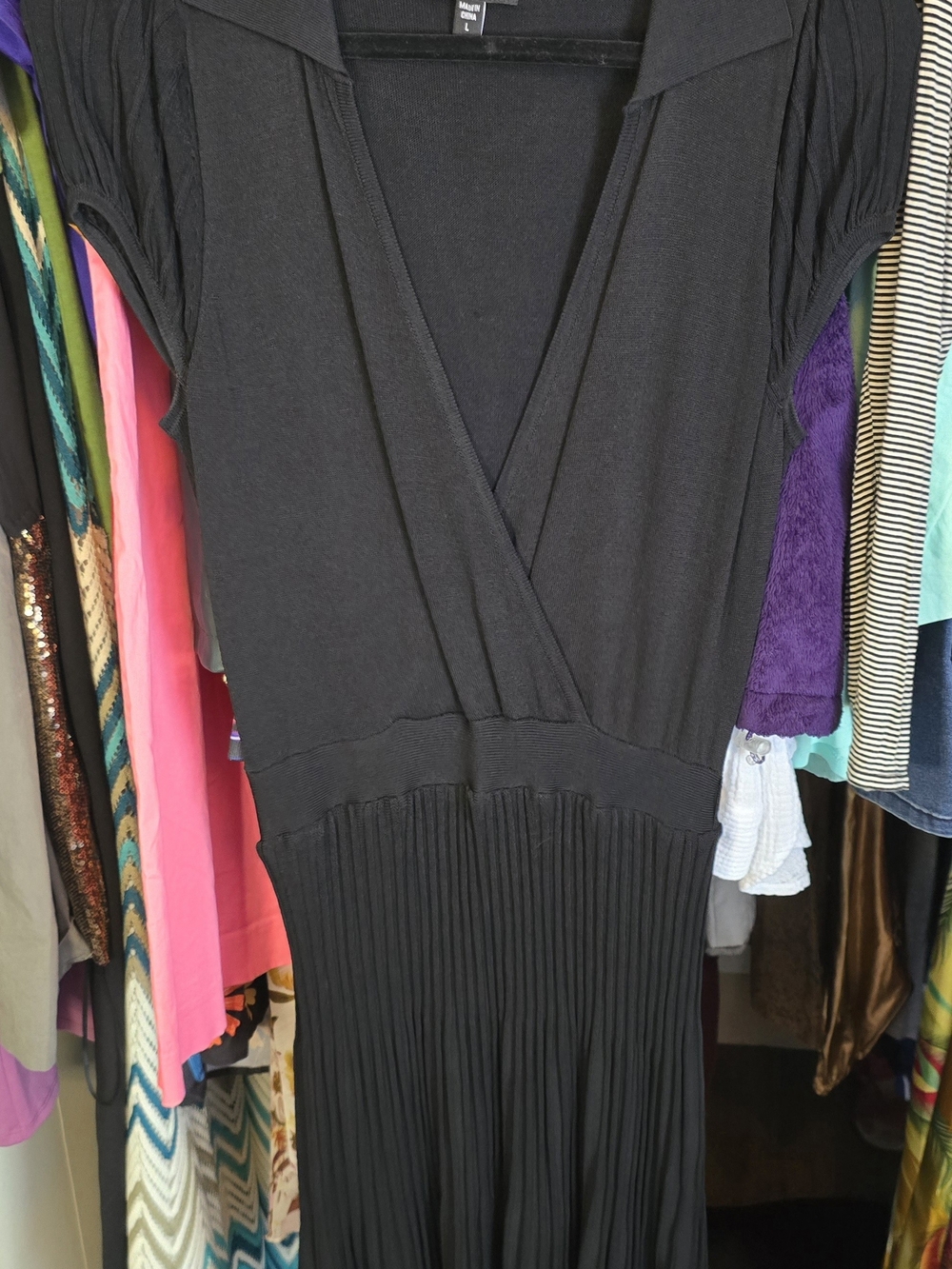 bebe Black Midi Dress with Pleated Skirt